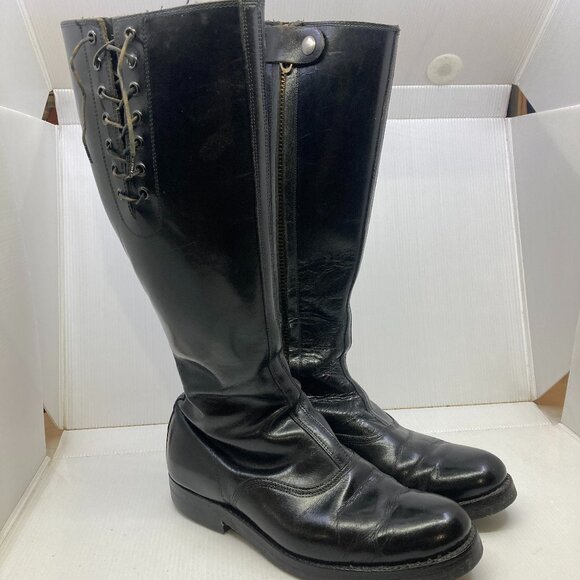 Vtg 1960 Canadian patrol police motorcycle biker uniform bluf mens boots sz 10.5 - Picture 1 of 7
